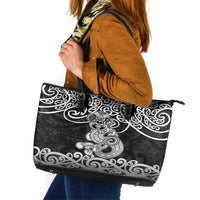 Te Reo Maori Tiki Inspired Art Leather Tote Bag LT9 Black - Polynesian Pride