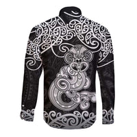 Te Reo Maori Tiki Inspired Art Long Sleeve Button Shirt