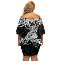 Te Reo Maori Tiki Inspired Art Off Shoulder Short Dress LT9 - Polynesian Pride