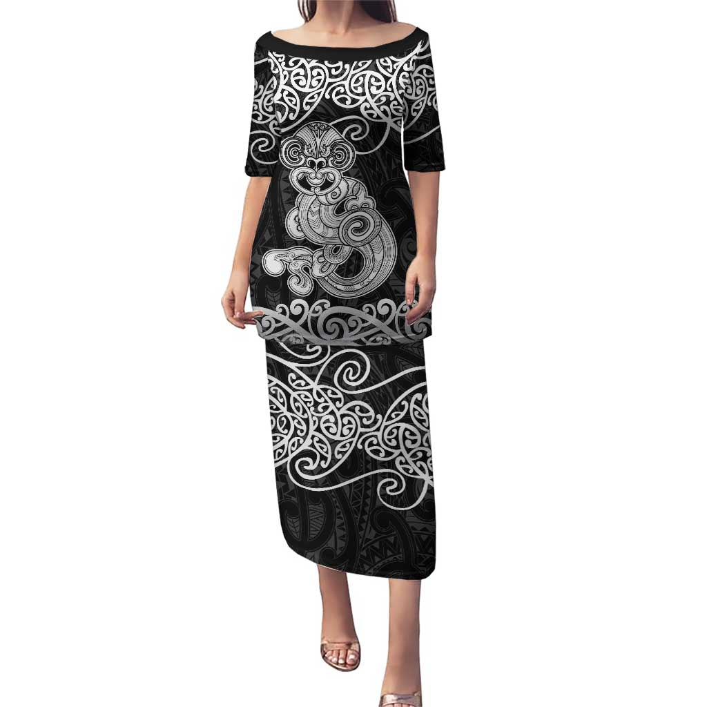 Te Reo Maori Tiki Inspired Art Puletasi LT9 Long Dress Black - Polynesian Pride