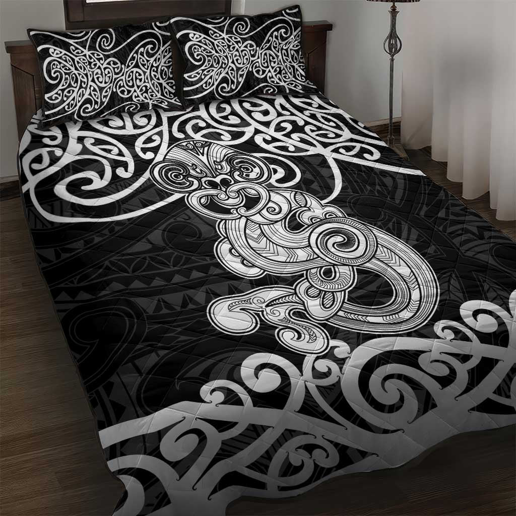 Te Reo Maori Tiki Inspired Art Quilt Bed Set LT9 Black - Polynesian Pride