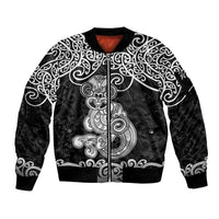 Te Reo Maori Tiki Inspired Art Sleeve Zip Bomber Jacket LT9 Unisex Black - Polynesian Pride