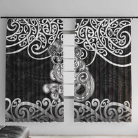 Te Reo Maori Tiki Inspired Art Window Curtain LT9 With Hooks Black - Polynesian Pride