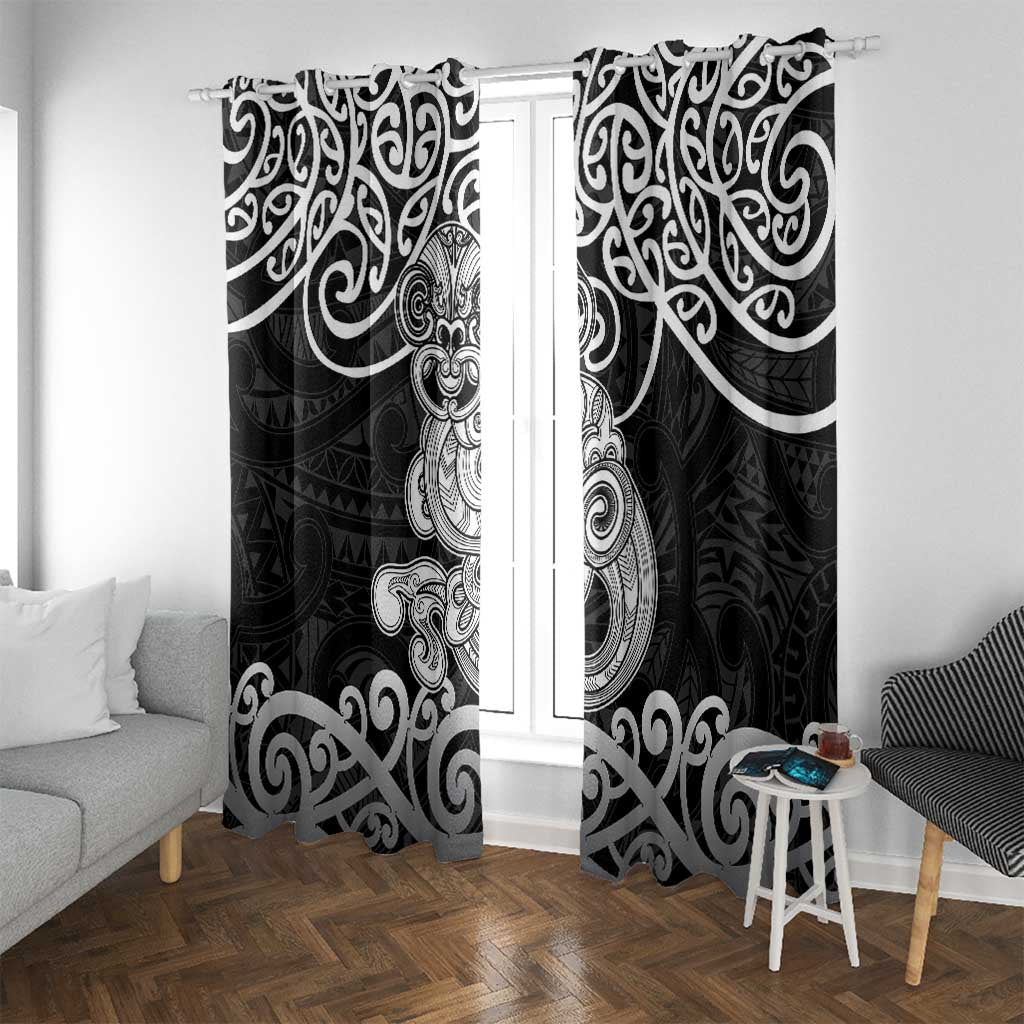Te Reo Maori Tiki Inspired Art Window Curtain LT9 With Grommets Black - Polynesian Pride
