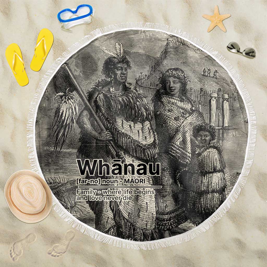 Whanau Maori Language Beach Blanket Te Reo Maori Inspired Art LT9 One Size 150cm Nude - Polynesian Pride