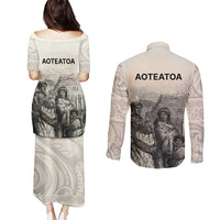 Whanau Maori Language Couples Matching Puletasi and Long Sleeve Button Shirt Te Reo Maori Inspired Art LT9 - Polynesian Pride