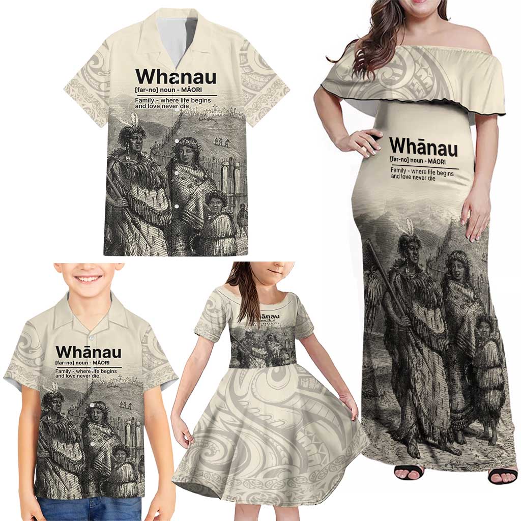 Whanau Maori Language Family Matching Off Shoulder Maxi Dress and Hawaiian Shirt Te Reo Maori Inspired Art