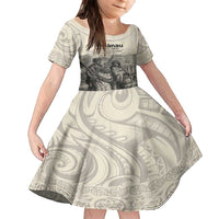Whanau Maori Language Family Matching Off Shoulder Short Dress and Hawaiian Shirt Te Reo Maori Inspired Art LT9 Daughter's Dress Nude - Polynesian Pride