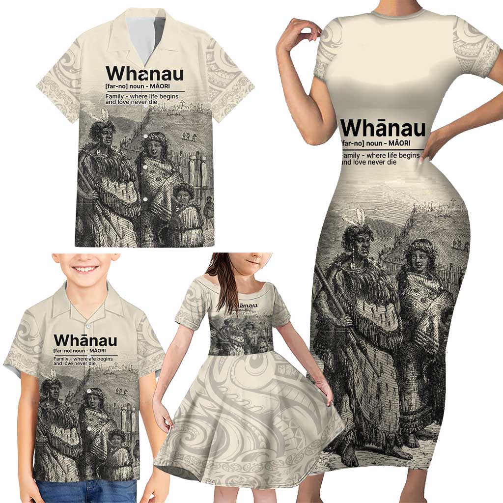 Whanau Maori Language Family Matching Short Sleeve Bodycon Dress and Hawaiian Shirt Te Reo Maori Inspired Art