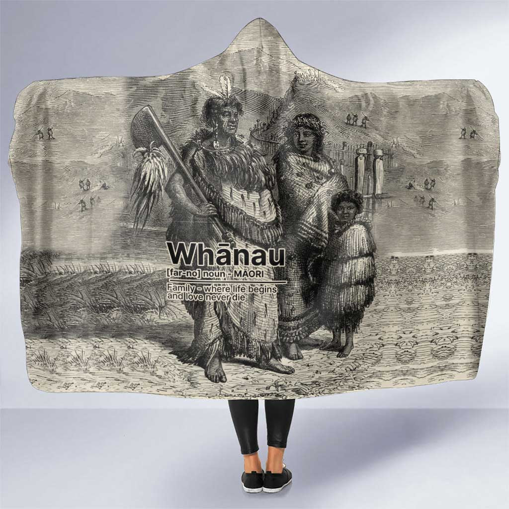 Whanau Maori Language Hooded Blanket Te Reo Maori Inspired Art LT9 One Size Nude - Polynesian Pride