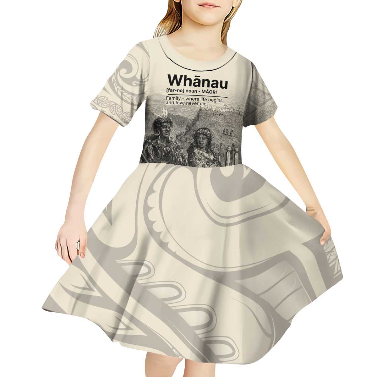 Whanau Maori Language Kid Short Sleeve Dress Te Reo Maori Inspired Art