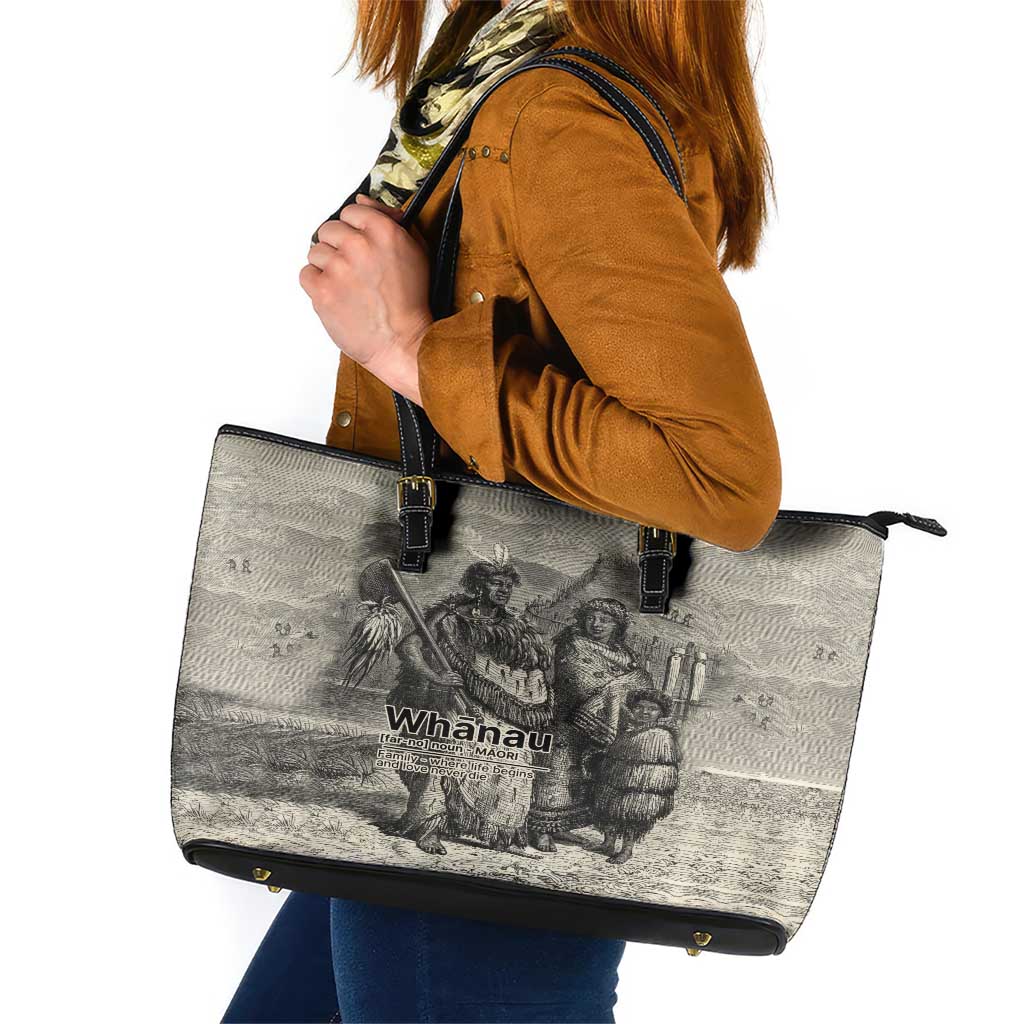 Whanau Maori Language Leather Tote Bag Te Reo Maori Inspired Art LT9 Nude - Polynesian Pride