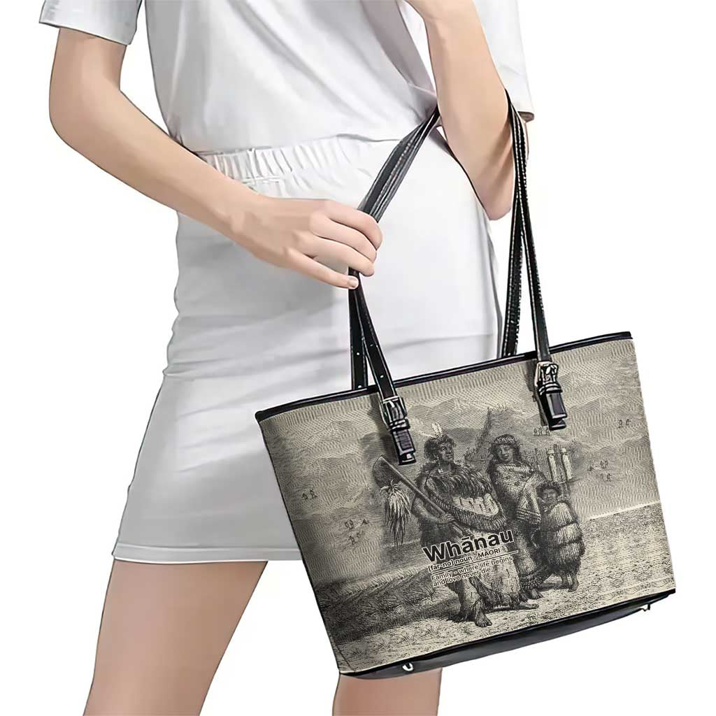 Whanau Maori Language Leather Tote Bag Te Reo Maori Inspired Art LT9 - Polynesian Pride