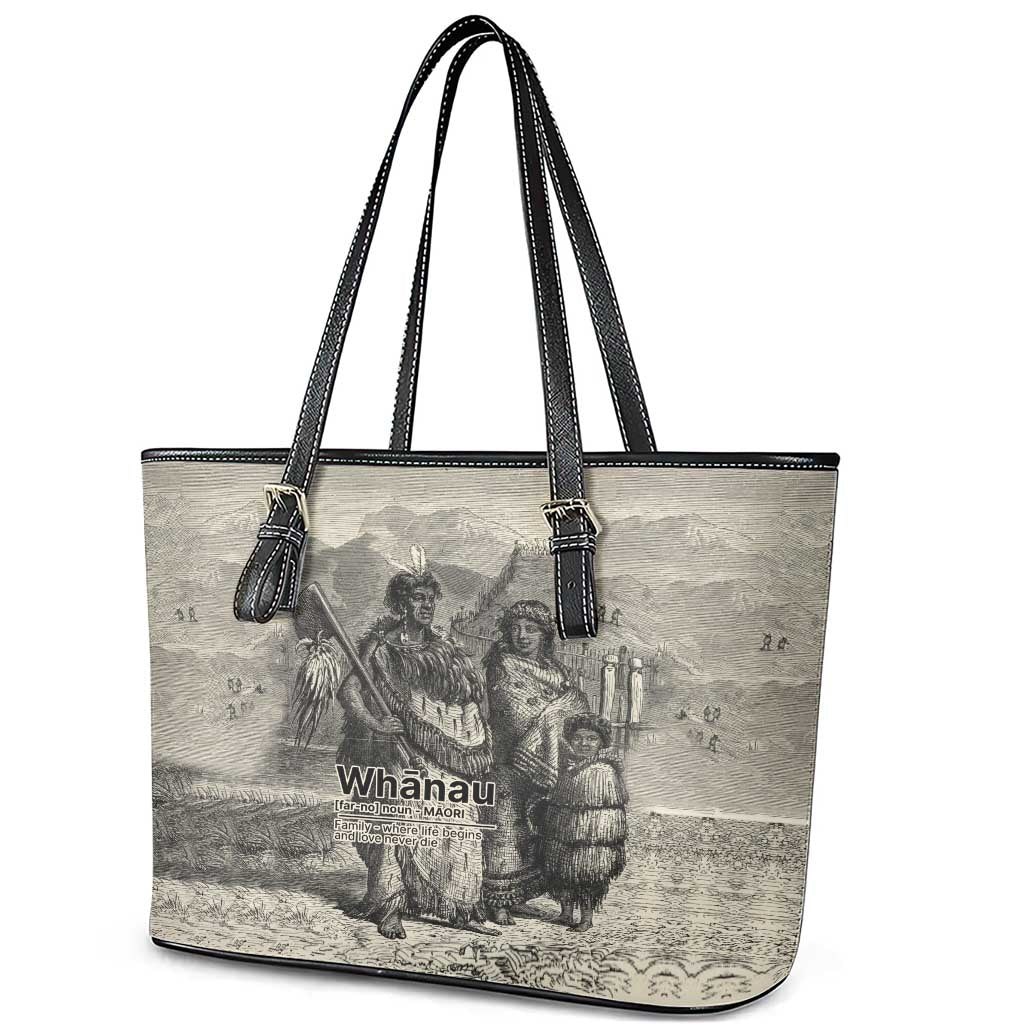 Whanau Maori Language Leather Tote Bag Te Reo Maori Inspired Art LT9 - Polynesian Pride
