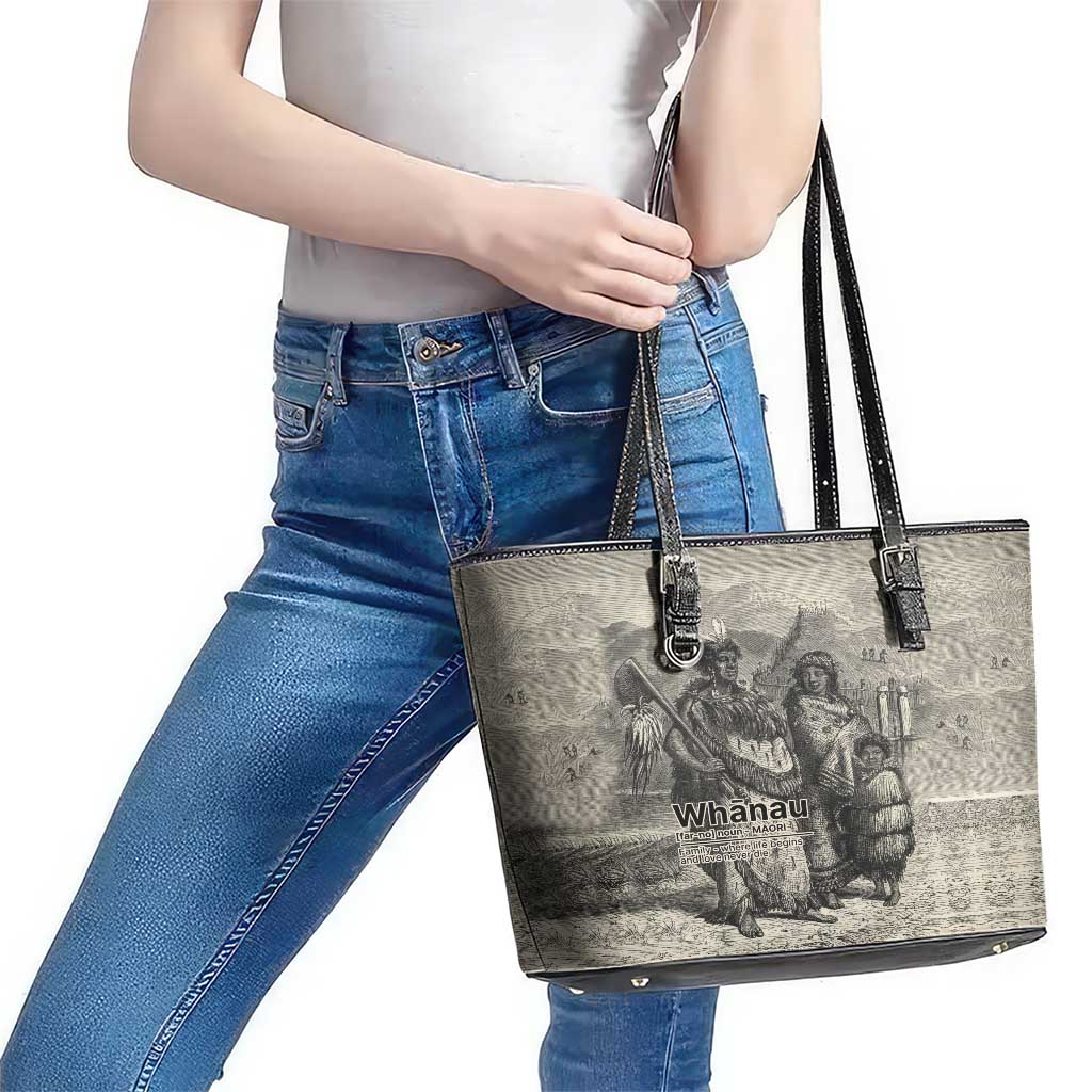 Whanau Maori Language Leather Tote Bag Te Reo Maori Inspired Art LT9 - Polynesian Pride