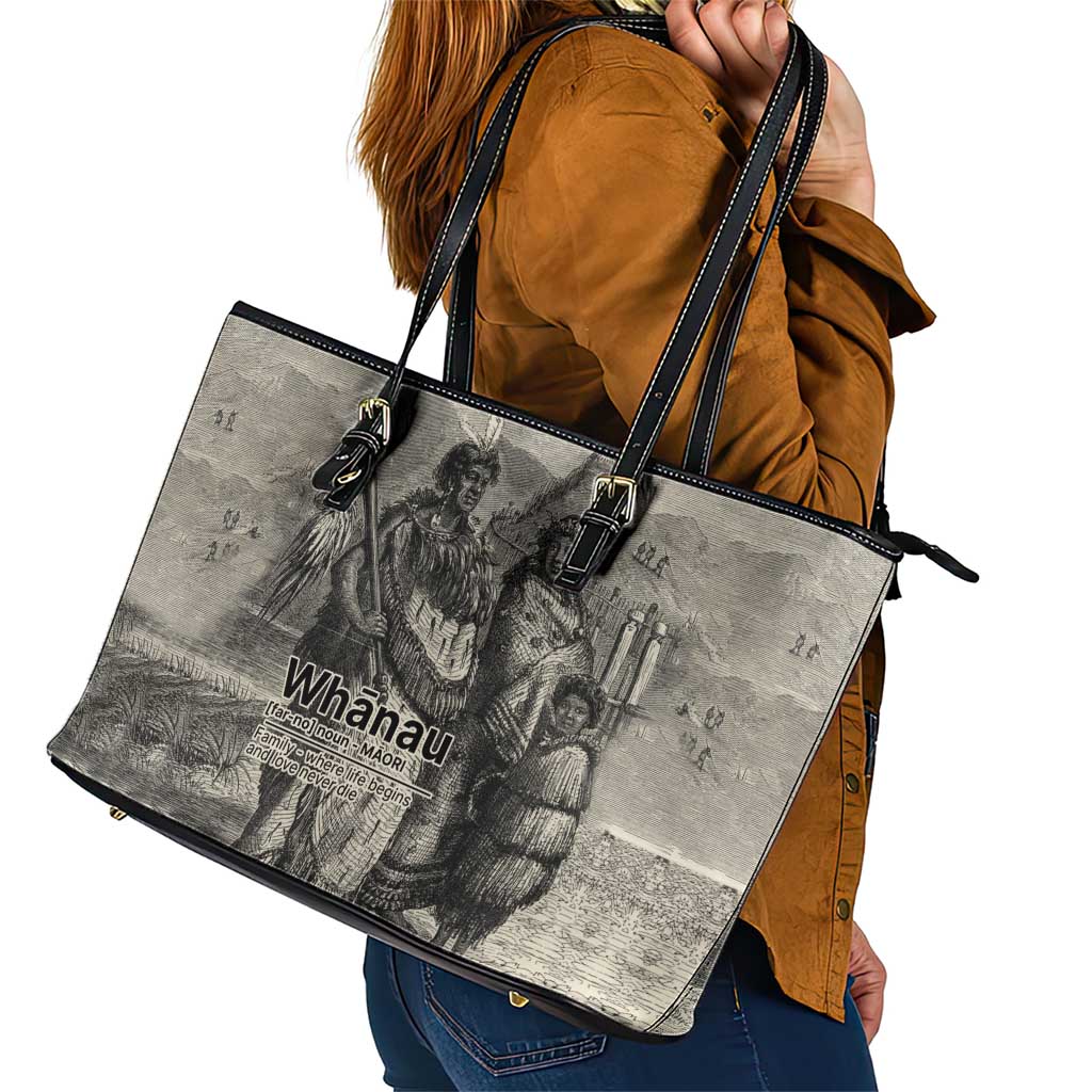 Whanau Maori Language Leather Tote Bag Te Reo Maori Inspired Art LT9 - Polynesian Pride