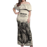 Whanau Maori Language Off Shoulder Maxi Dress Te Reo Maori Inspired Art LT9 Women Nude - Polynesian Pride