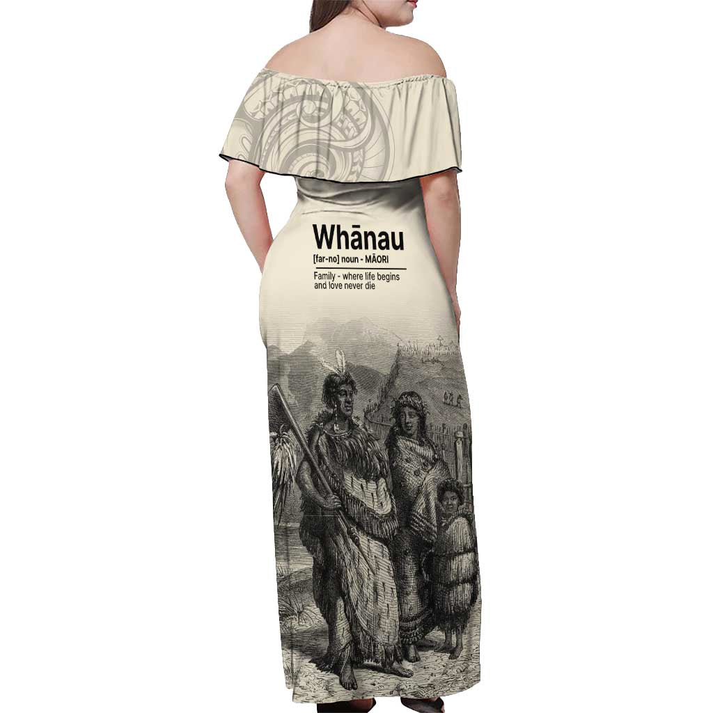 Whanau Maori Language Off Shoulder Maxi Dress Te Reo Maori Inspired Art LT9 - Polynesian Pride