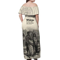Whanau Maori Language Off Shoulder Maxi Dress Te Reo Maori Inspired Art LT9 - Polynesian Pride