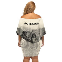 Whanau Maori Language Off Shoulder Short Dress Te Reo Maori Inspired Art LT9 - Polynesian Pride