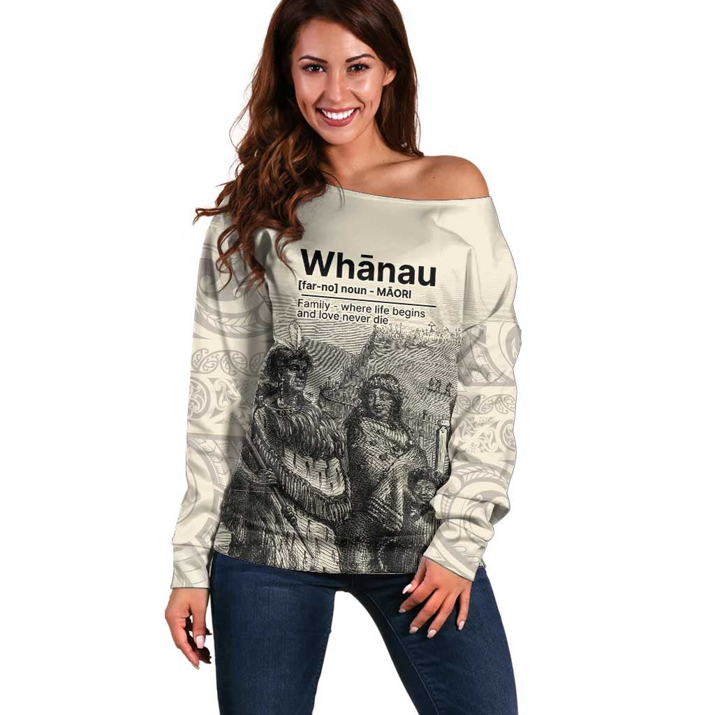 Whanau Maori Language Off Shoulder Sweater Te Reo Maori Inspired Art