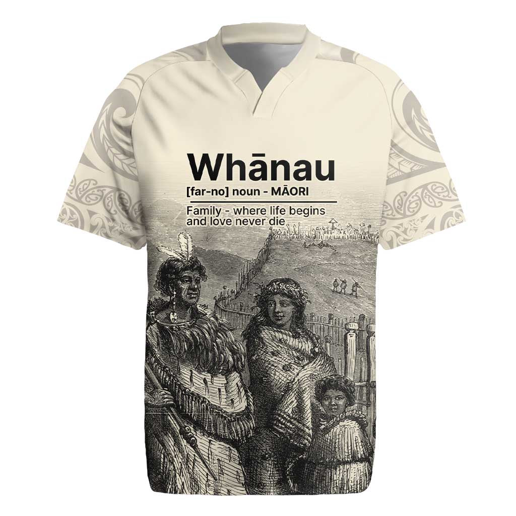 Whanau Maori Language Rugby Jersey Te Reo Maori Inspired Art LT9 Nude - Polynesian Pride