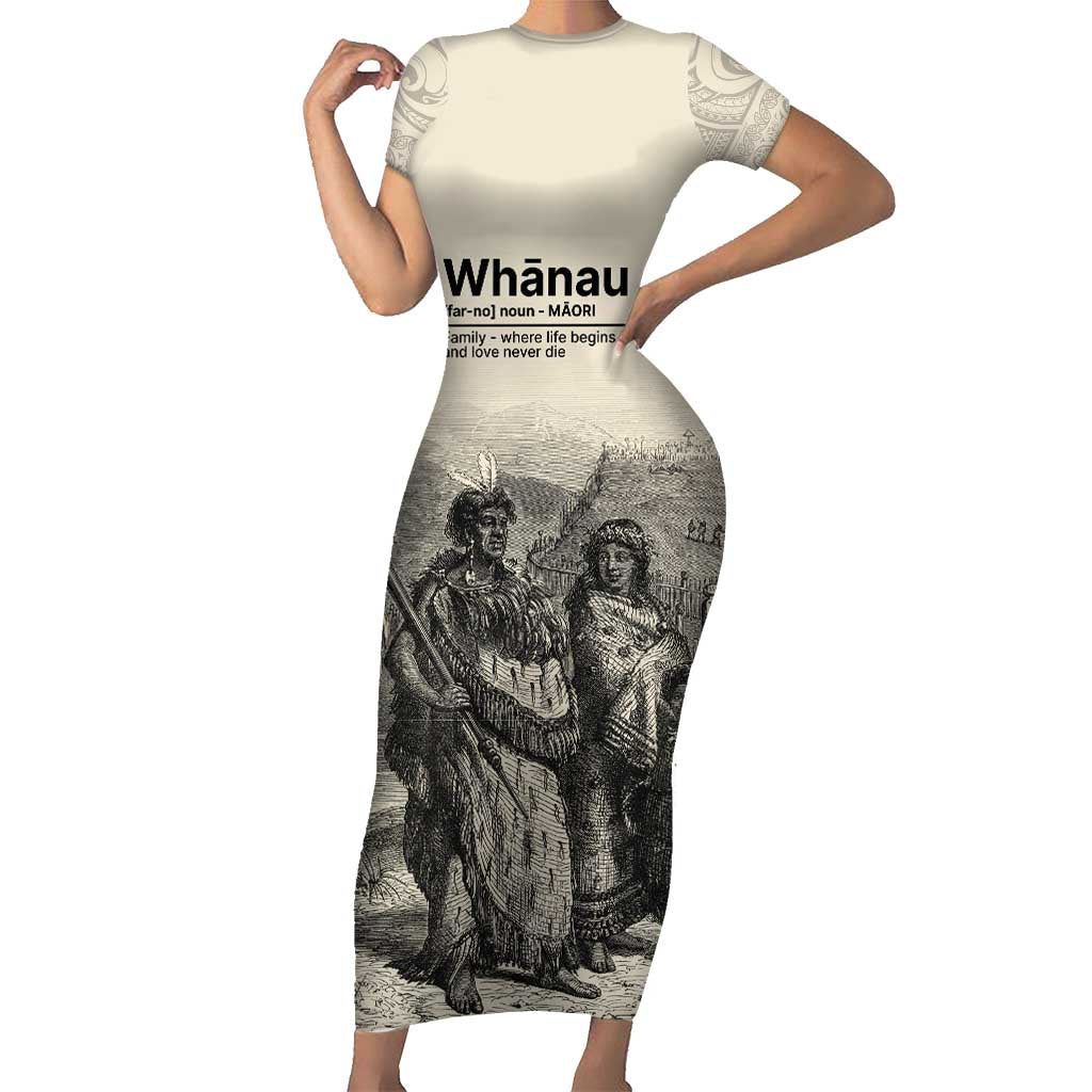 Whanau Maori Language Short Sleeve Bodycon Dress Te Reo Maori Inspired Art