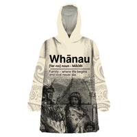 Whanau Maori Language Wearable Blanket Hoodie Te Reo Maori Inspired Art LT9 One Size Nude - Polynesian Pride