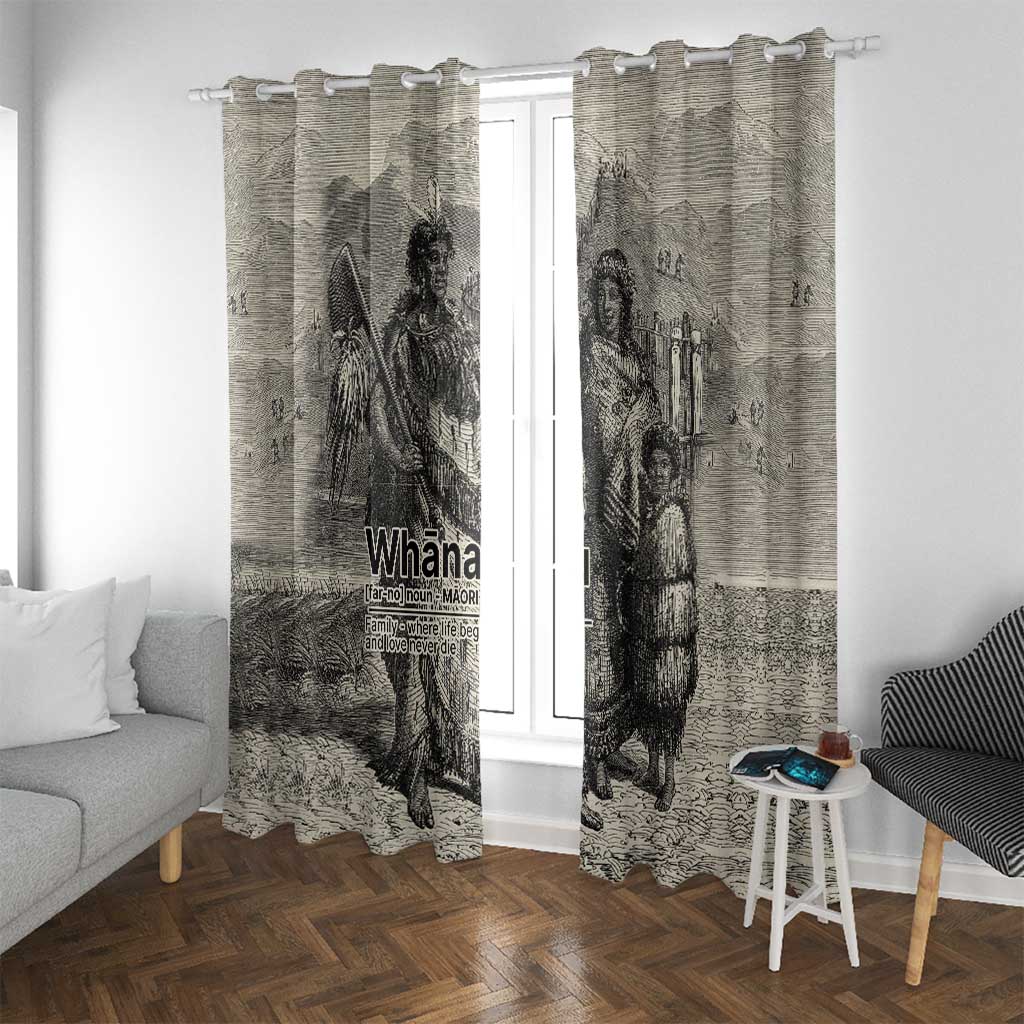 Whanau Maori Language Window Curtain Te Reo Maori Inspired Art LT9 With Grommets Nude - Polynesian Pride
