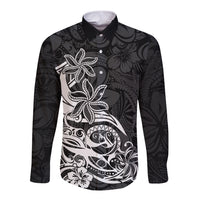 Polynesian Sunset Plumeria Long Sleeve Button Shirt Pacific Island Tribal Black Style LT9 Unisex Black - Polynesian Pride