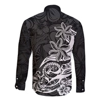 Polynesian Sunset Plumeria Long Sleeve Button Shirt Pacific Island Tribal Black Style LT9 - Polynesian Pride