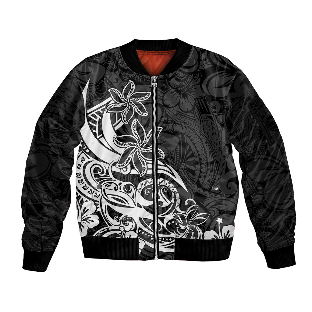 Polynesian Sunset Plumeria Sleeve Zip Bomber Jacket Pacific Island Tribal Black Style LT9 Unisex Black - Polynesian Pride