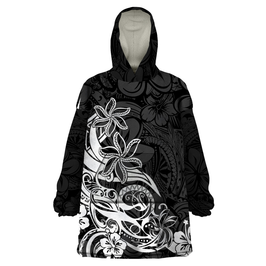 Polynesian Sunset Plumeria Wearable Blanket Hoodie Pacific Island Tribal Black Style LT9 One Size Black - Polynesian Pride