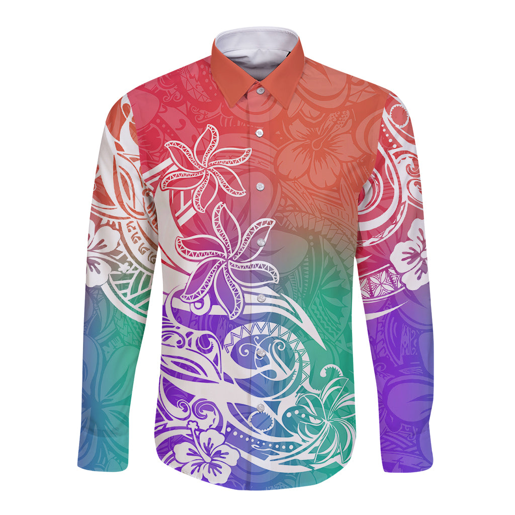Polynesian Sunset Plumeria Long Sleeve Button Shirt Pacific Island Tribal Blossom Style LT9 Unisex Blossom - Polynesian Pride