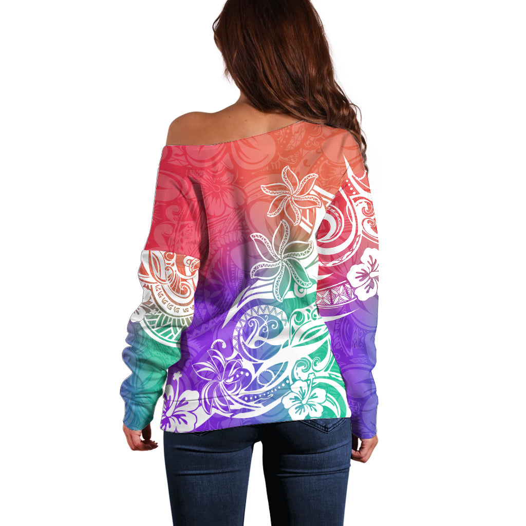 Polynesian Sunset Plumeria Off Shoulder Sweater Pacific Island Tribal Blossom Style LT9 - Polynesian Pride
