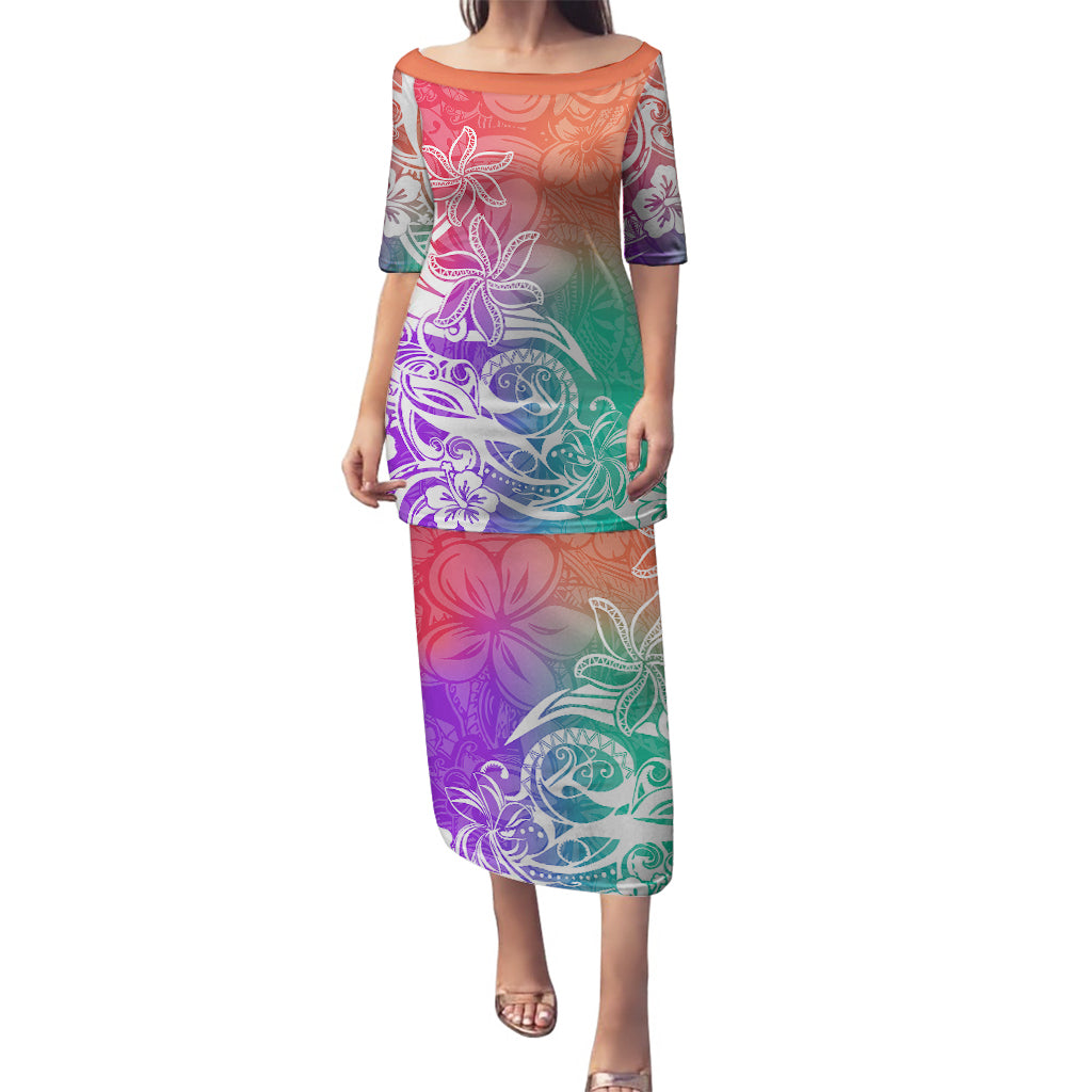 Polynesian Sunset Plumeria Puletasi Pacific Island Tribal Blossom Style LT9 Long Dress Blossom - Polynesian Pride