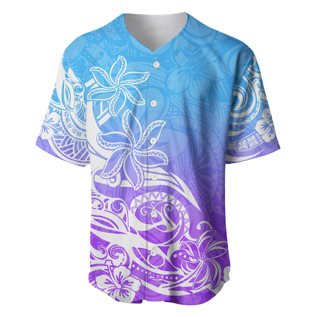 Polynesian Sunset Plumeria Baseball Jersey Pacific Island Tribal Blue Style LT9 Blue - Polynesian Pride