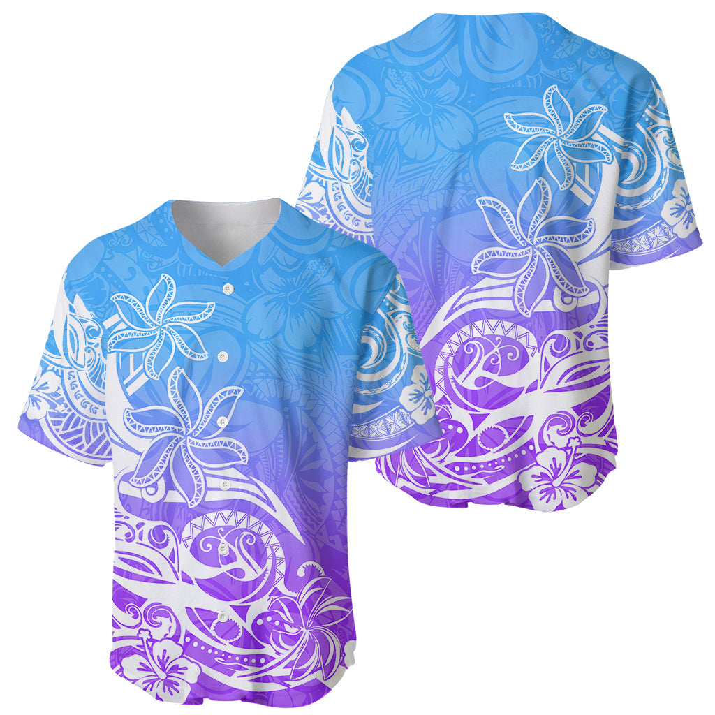Polynesian Sunset Plumeria Baseball Jersey Pacific Island Tribal Blue Style LT9 - Polynesian Pride