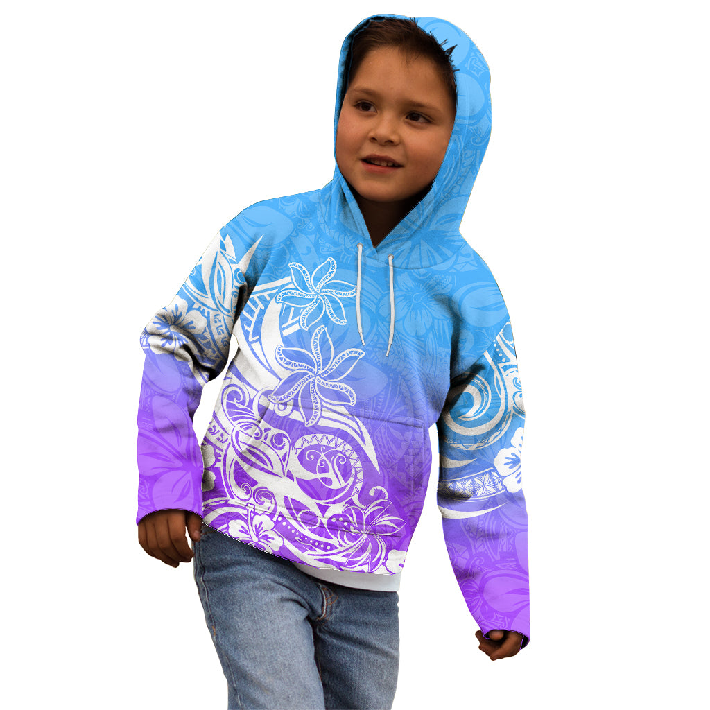 Polynesian Sunset Plumeria Kid Hoodie Pacific Island Tribal Blue Style LT9 - Polynesian Pride
