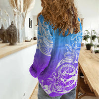 Polynesian Sunset Plumeria Women Casual Shirt Pacific Island Tribal Blue Style LT9 - Polynesian Pride