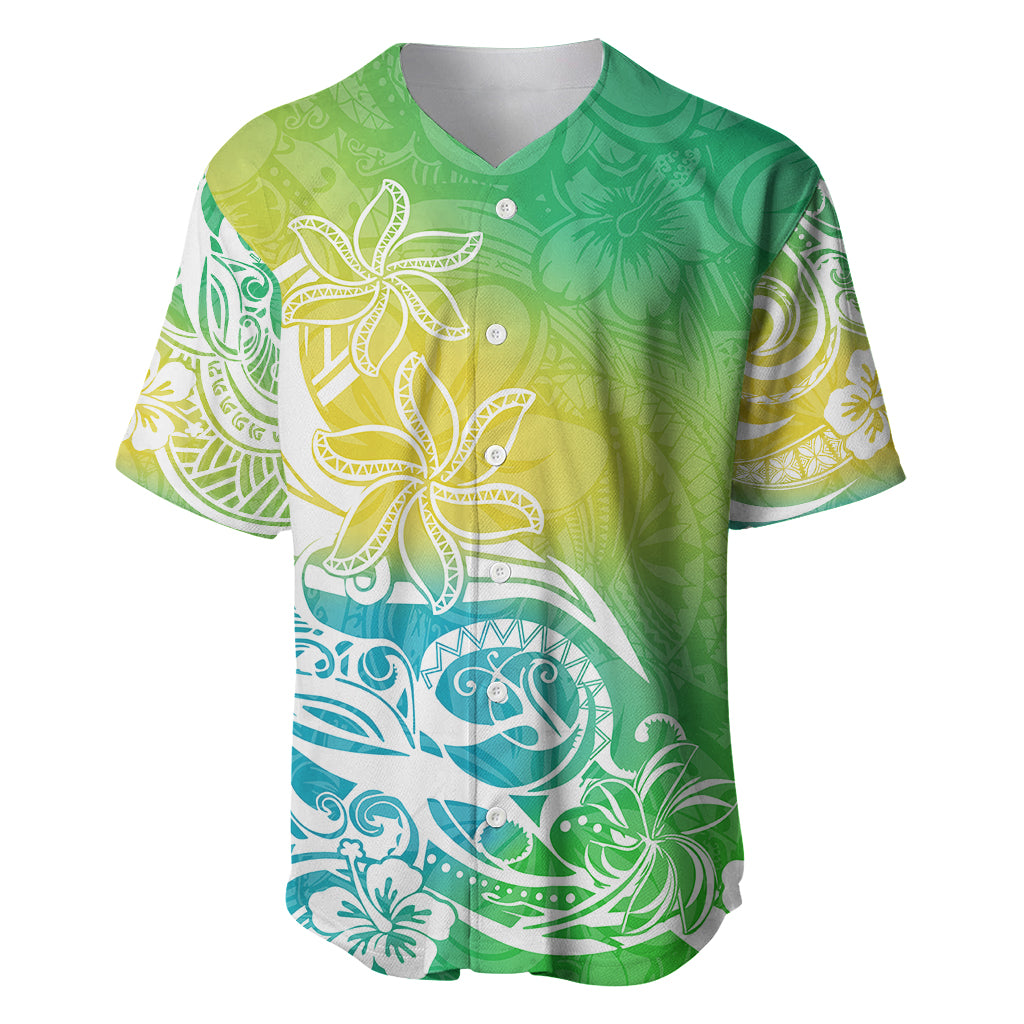 Polynesian Sunset Plumeria Baseball Jersey Pacific Island Tribal Green Style LT9 Green - Polynesian Pride