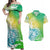 Polynesian Sunset Plumeria Couples Matching Off Shoulder Maxi Dress and Hawaiian Shirt Pacific Island Tribal Green Style LT9 Green - Polynesian Pride