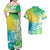 Polynesian Sunset Plumeria Couples Matching Off Shoulder Maxi Dress and Hawaiian Shirt Pacific Island Tribal Green Style LT9 - Polynesian Pride