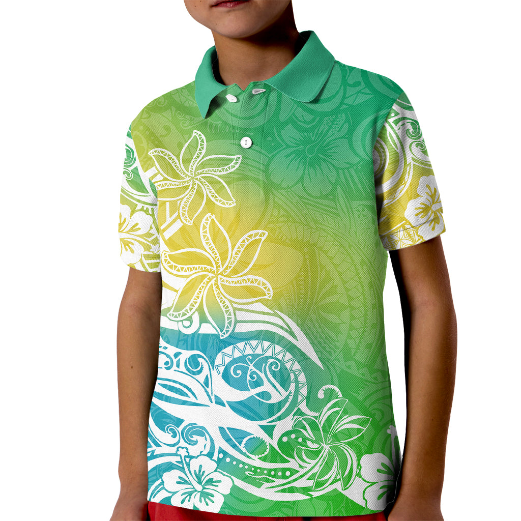 Polynesian Sunset Plumeria Kid Polo Shirt Pacific Island Tribal Green Style LT9 Kid Green - Polynesian Pride