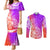 Polynesian Sunset Plumeria Couples Matching Mermaid Dress and Long Sleeve Button Shirts Pacific Island Tribal Purple Style LT9 Purple - Polynesian Pride