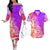 Polynesian Sunset Plumeria Couples Matching Off The Shoulder Long Sleeve Dress and Hawaiian Shirt Pacific Island Tribal Purple Style LT9 Purple - Polynesian Pride