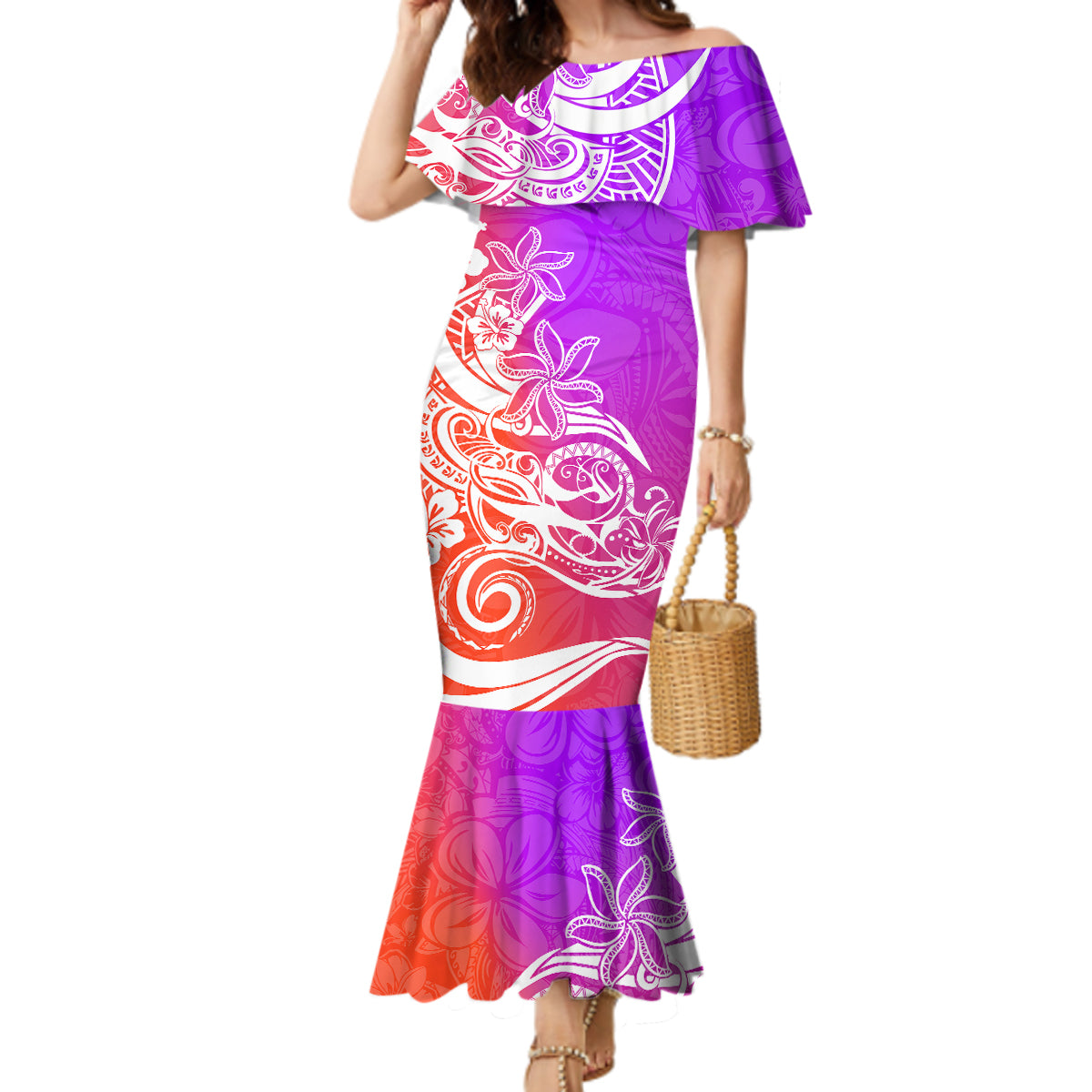 Polynesian Sunset Plumeria Mermaid Dress Pacific Island Tribal Purple Style LT9 Women Purple - Polynesian Pride