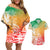 Polynesian Sunset Plumeria Couples Matching Off Shoulder Short Dress and Hawaiian Shirt Pacific Island Tribal Reggae Style LT9 Reggae - Polynesian Pride