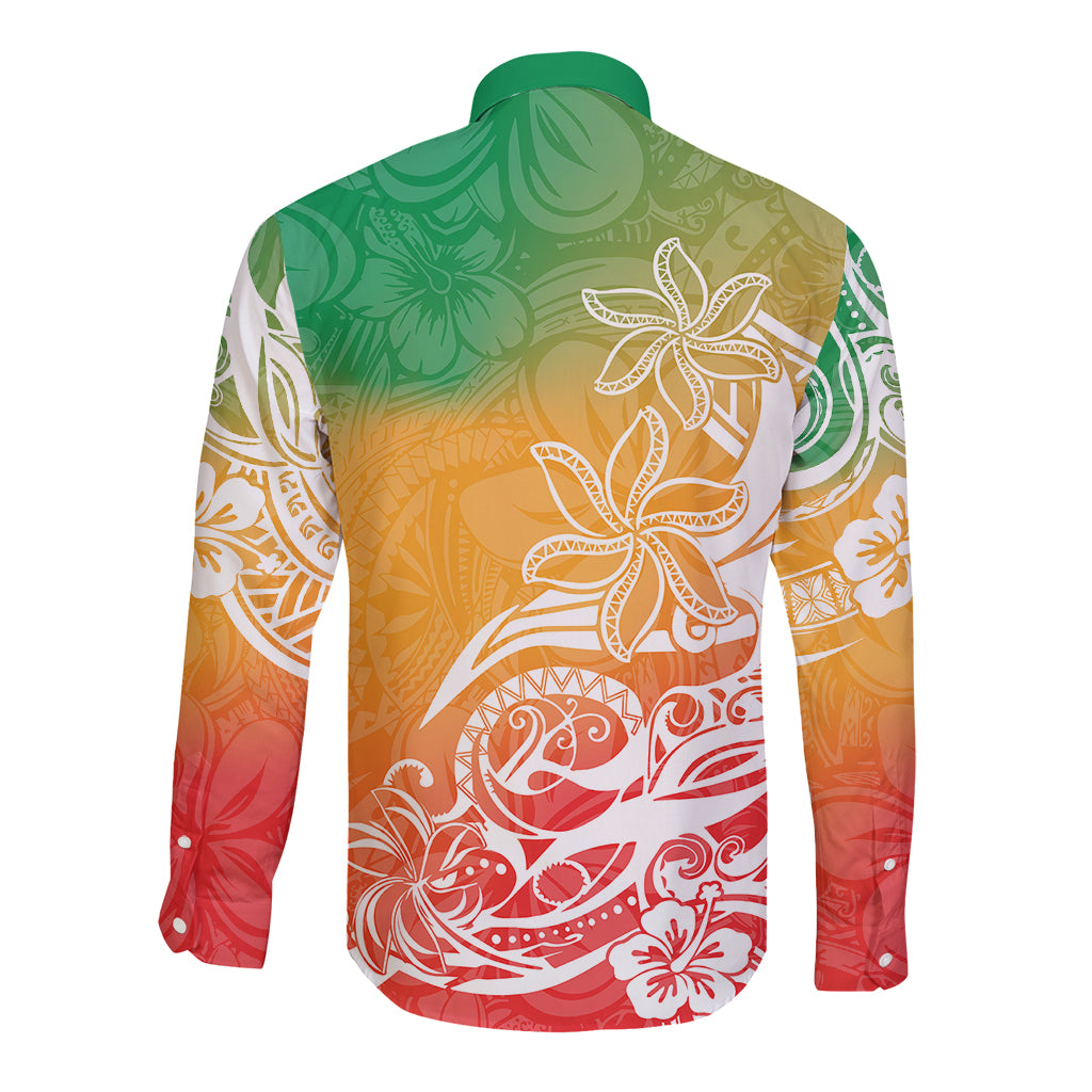Polynesian Sunset Plumeria Long Sleeve Button Shirt Pacific Island Tribal Reggae Style LT9 - Polynesian Pride
