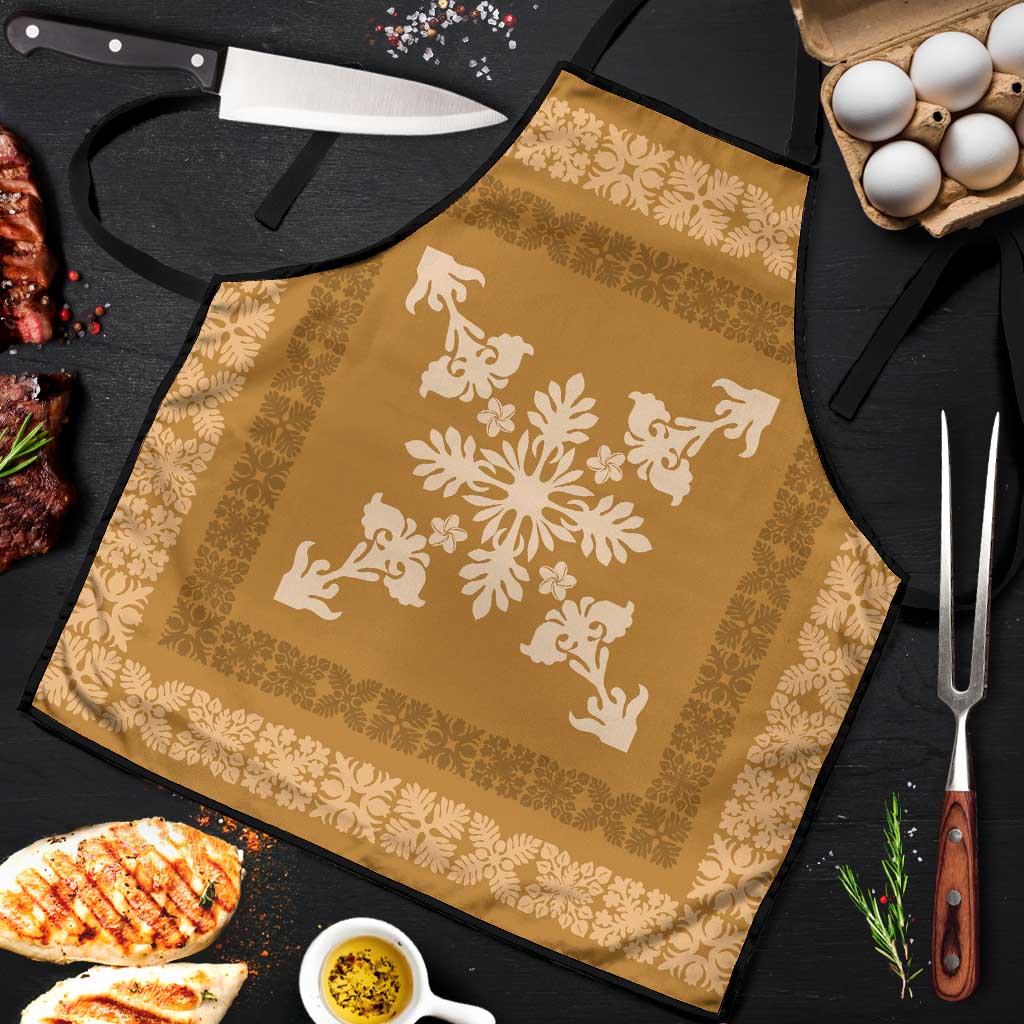 Hawaiian Quilt Block Design Apron Gold Hawaii Culture Motifs - Polynesian Pride